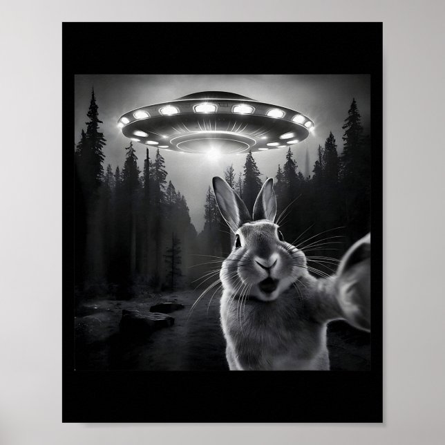 Poster Rabbit Selfie With Ufo - Funny Bunny Graphic Alien (Devant)