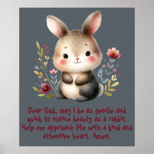 Poster Rabbit Woodland Enfants Prière chrétienne sur Grey (Devant)