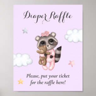 Poster Raccoon Baby shower animal Lavande Déchets Raffin