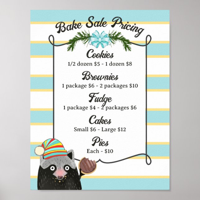 Poster Raccoon biscuit vente de gâteaux de vacances menu  (Devant)