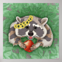 Raccoon dans une couronne de tournesols