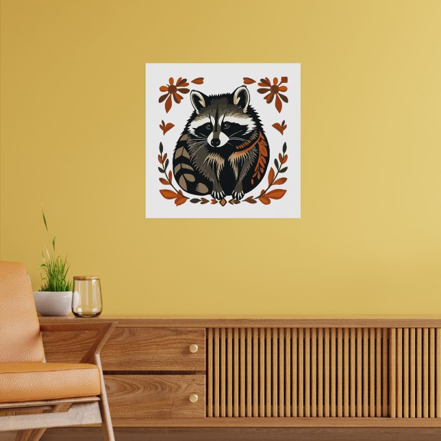 Poster Raccoon de Whimsical Woodland Animal Folk ou Triba (Salon 2)