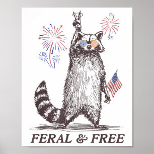Poster Raccoon Feral Et Free, Raccoon Funny 4 juillet