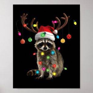Poster Raccoon Feux de Noël Funky Fête de Noël Famille M