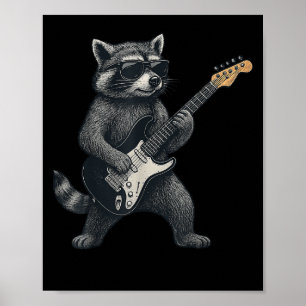 Poster Raccoon Jouer Guitare Rock Et Roll Cadeaux Hommes