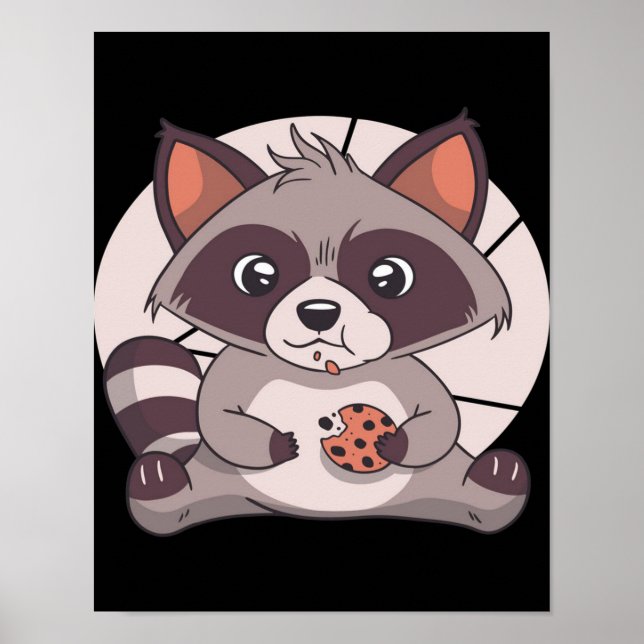 Poster Raccoon mangeant biscuit - Cute Chocolate Lover ca (Devant)