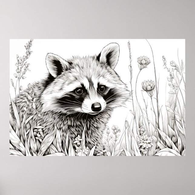 Poster Raccoon Nature paisible Prairie Dessin d'art (Devant)