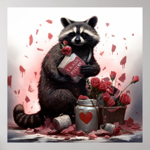 Poster Raccoon ordures poésie Valentines jour