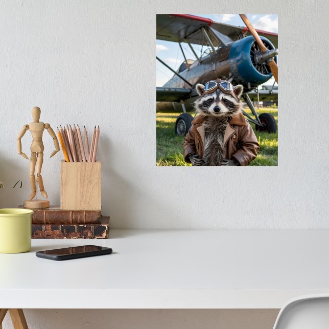 Poster Raccoon Pilot Airplane Funny Photo Christmas (Créateur téléchargé)