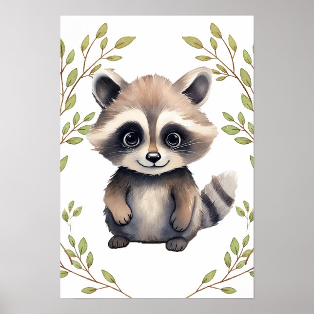 Poster Raccoon verdoyant Bois Animaux Pépinière (Devant)