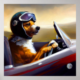 Poster Racecar de conduite de chien