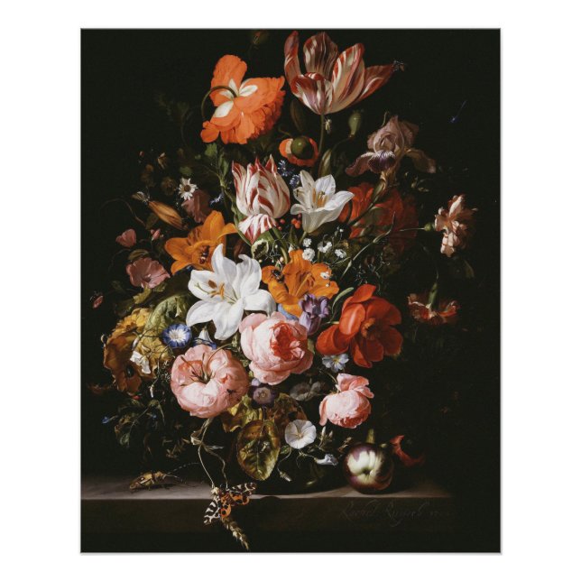 Poster Rachel Ruysch - Fleurs Dans Un Vase En Verre (Devant)