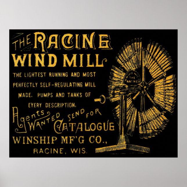 POSTER RACINE WISCONSIN WINDMILL WINSHIP MFG CO 1889 (Devant)