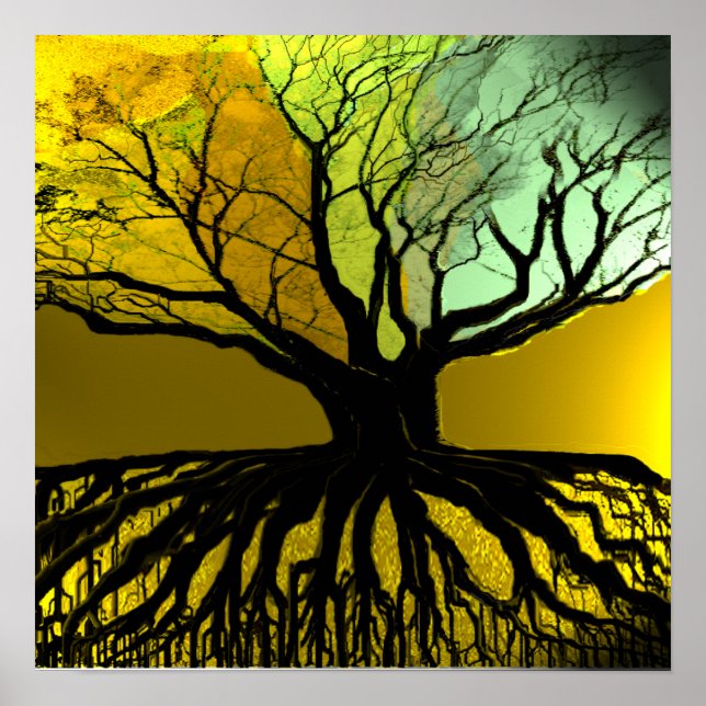 Poster Racines Bleu et Vert (Devant)
