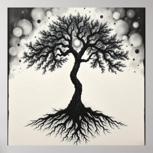 Poster Racines de la sérénité : Arbre de vie Charbon Zen 