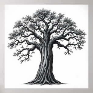 Poster Racines de la sérénité : Arbre de vie Charbon Zen 