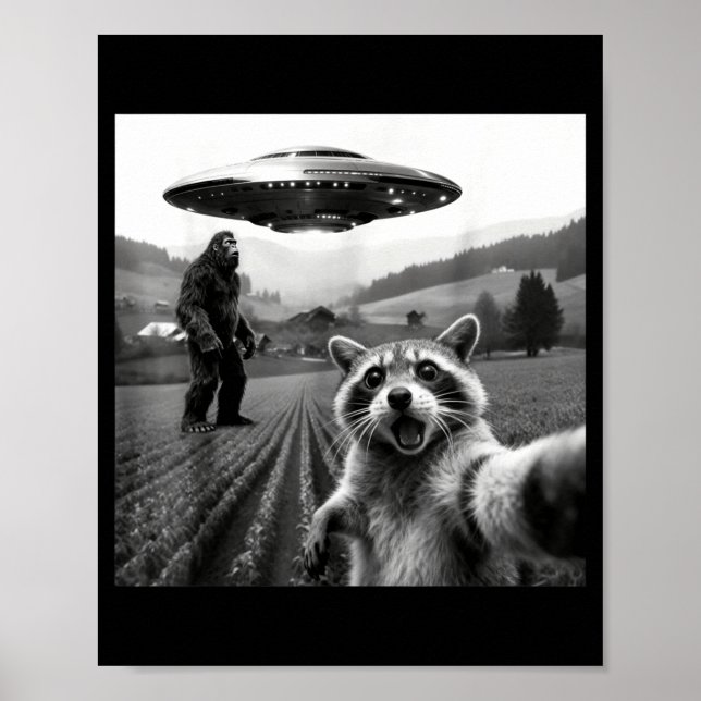 Poster Racoon Bigfoot Selfie Ufo Funny Racoon Alien Bigfo (Devant)