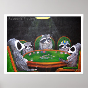 Poster Racoon joue au poker