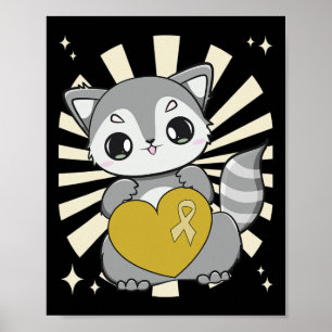 Poster Racoon Mignon Et Ruban En Forme De Coeur Pour Le C