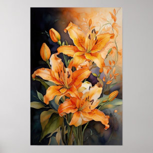 Poster Radiance florale - Aquarelle Lily Flowers Art
