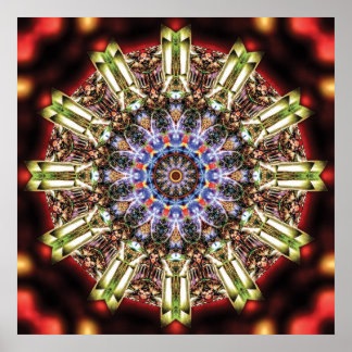 Poster Radiant Kaleidoscopic Mandala in Crimson and Gold
