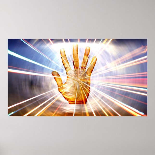 Poster Radiant puissant de guérison de l'énergie main col (Devant)