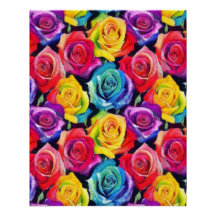 Radiant rainbow roses, bright floral print