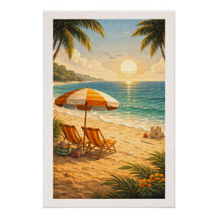 Poster Radiant Tropical Beach Sunset Retro Vacation