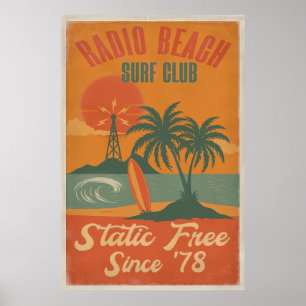 Poster Radio Beach Surf Club - Retro Island Surf Imprimer