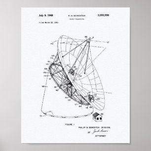 Poster Radio Telescope 1968 Brevet Art Livre blanc