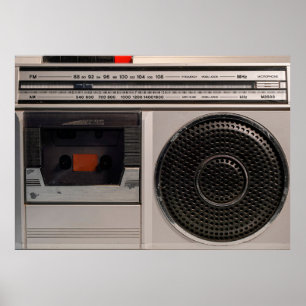 Poster Radiocassette radio stéréo portable rétro obsolète
