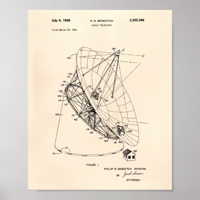 Poster Radiotélescope 1968 Brevet Art Vieux Poivre (Devant)