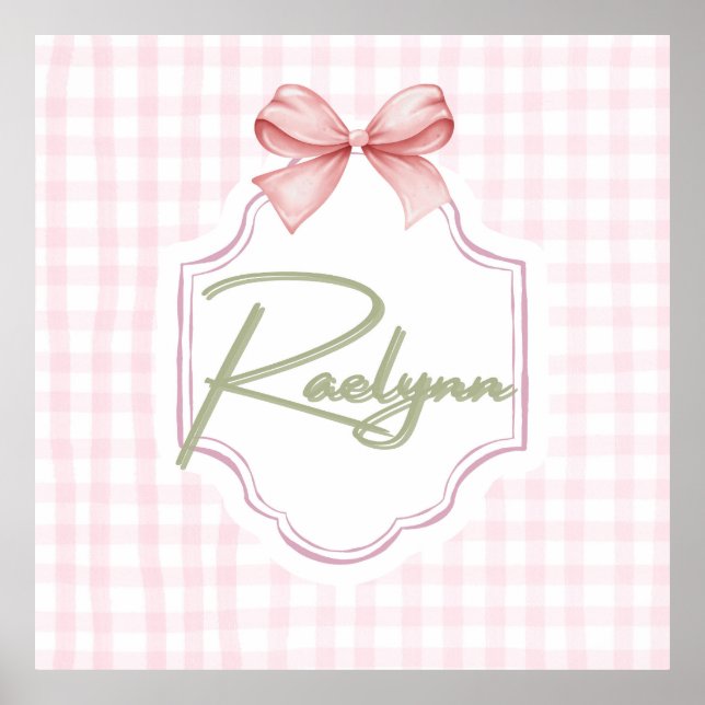 Poster Raelynn Baby Girl Nursery Bow&En vichy personnalis (Devant)