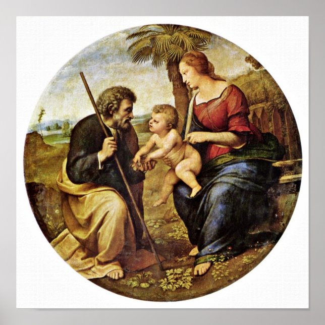 Poster Raffael - Sainte Famille sous le Tondo de palmier (Devant)