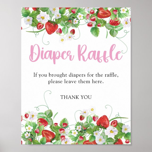 Poster Raffle de couches | Baby shower sucré aux fraises  (Devant)
