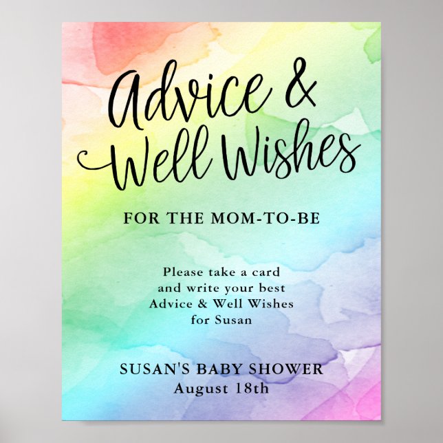 Poster Rainbow Baby Script Baby shower Conseils et souhai (Devant)