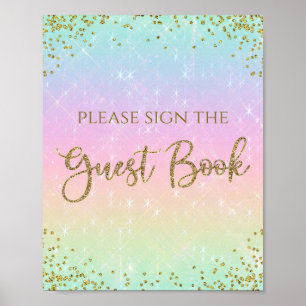 Poster Rainbow Baby Shower Guest Book Table Sign