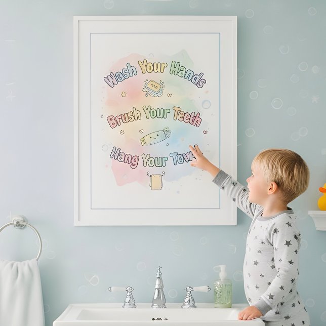 Poster Rainbow Bathroom Rules Kids Bathroom Wall Art (Créateur téléchargé)