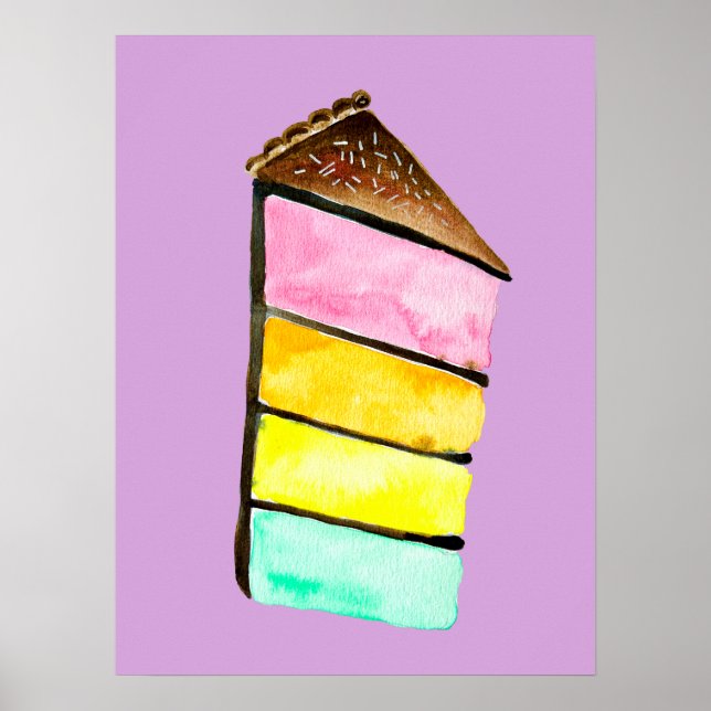 Poster Rainbow cake yacolor aquarelle art mignon (Devant)