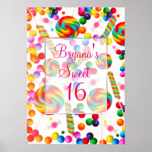 Poster Rainbow Candy Candyland Bannière de fête d'anniver