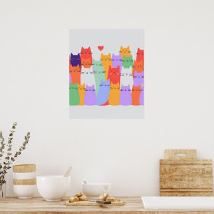 Poster Rainbow Cats Minimalist Wall Art - Joli dessin
