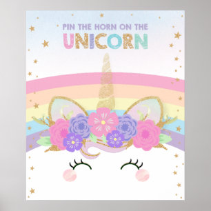 Poster Rainbow Cute Fun Pin the Horn on the Unicorn Game