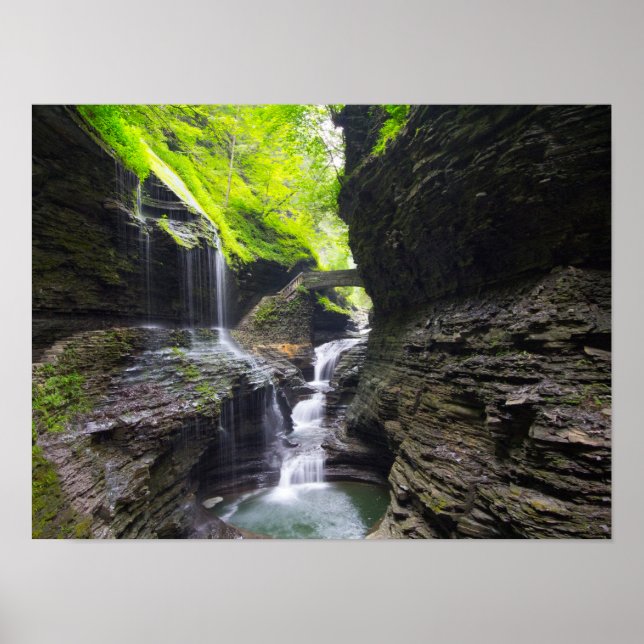 Poster Rainbow Falls & cascade, Watkins Glen, New York (Devant)