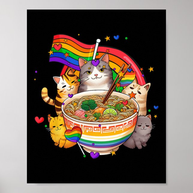 Poster Rainbow Flag Chats Ramen Anime Mois Gay pride Lgbt (Devant)