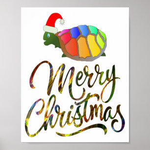 Poster Rainbow Funny Turtle portant le Noël Noël Noël Noë
