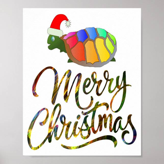 Poster Rainbow Funny Turtle portant le Noël Noël Noël Noë (Devant)