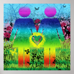 Poster Rainbow Grunge Love Abstrait
