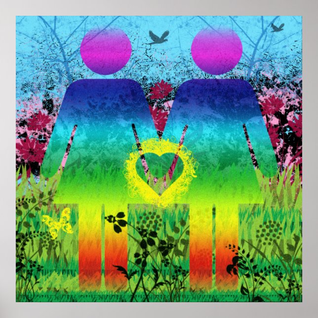 Poster Rainbow Grunge Love Abstrait (Devant)