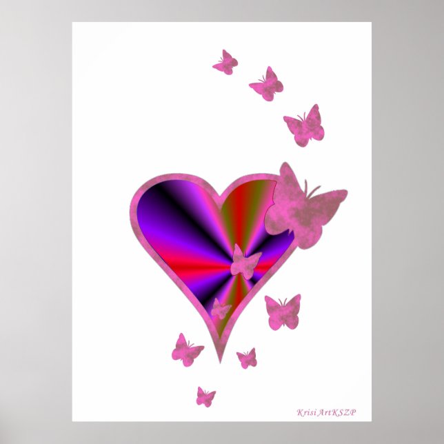 Poster Rainbow heart and Butterfly (Devant)