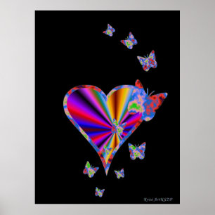 Poster Rainbow heart and Butterfly